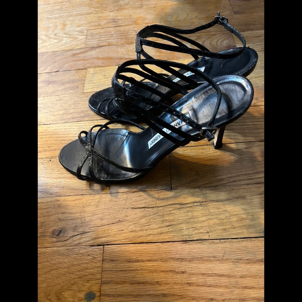 Manolo Blahnik Black Snakeskin Leather Strappy Sandals Heels sz 7.5-8.5 - Picture 3 of 12